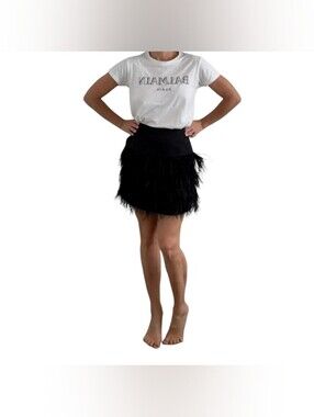 Club Monaco EUC Genuine Ostrich Feather Black Mini Skirt Size 4